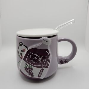 Purple Grape Juice Mug with Lid and Spoon